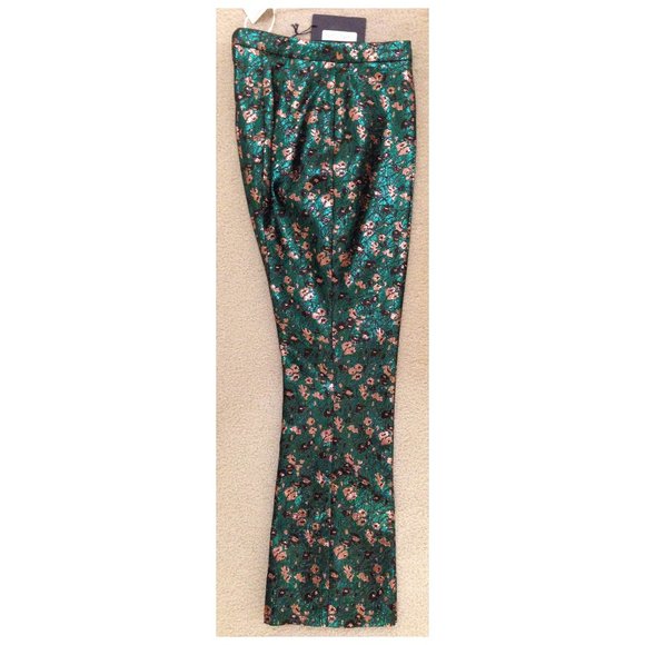 NWT Auth Prada metallic green floral print kick flare ankle pants SZ IT 40 US 6 - Picture 5 of 10